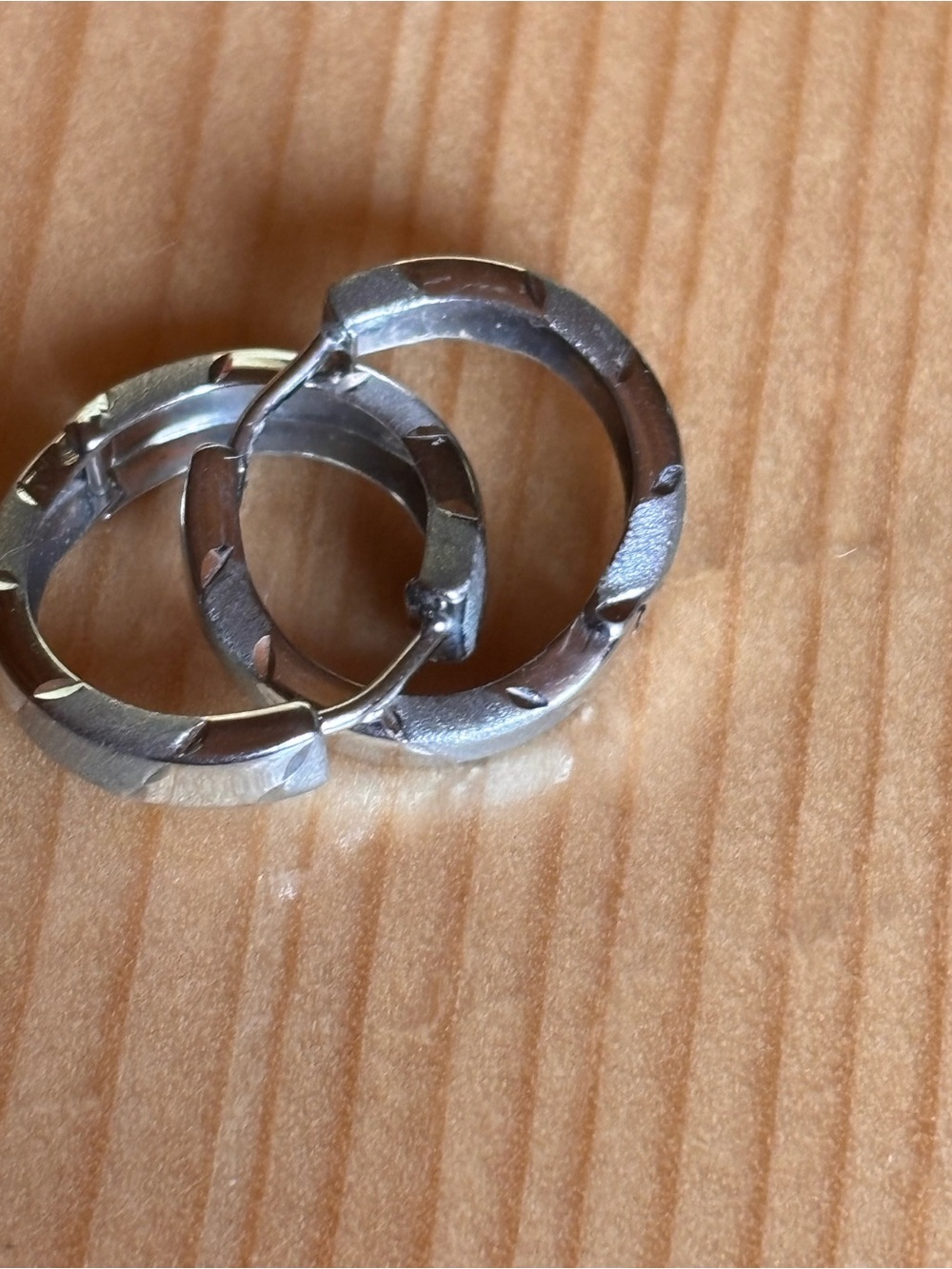 10 k white gold huggie  Textured Hoop Earrings